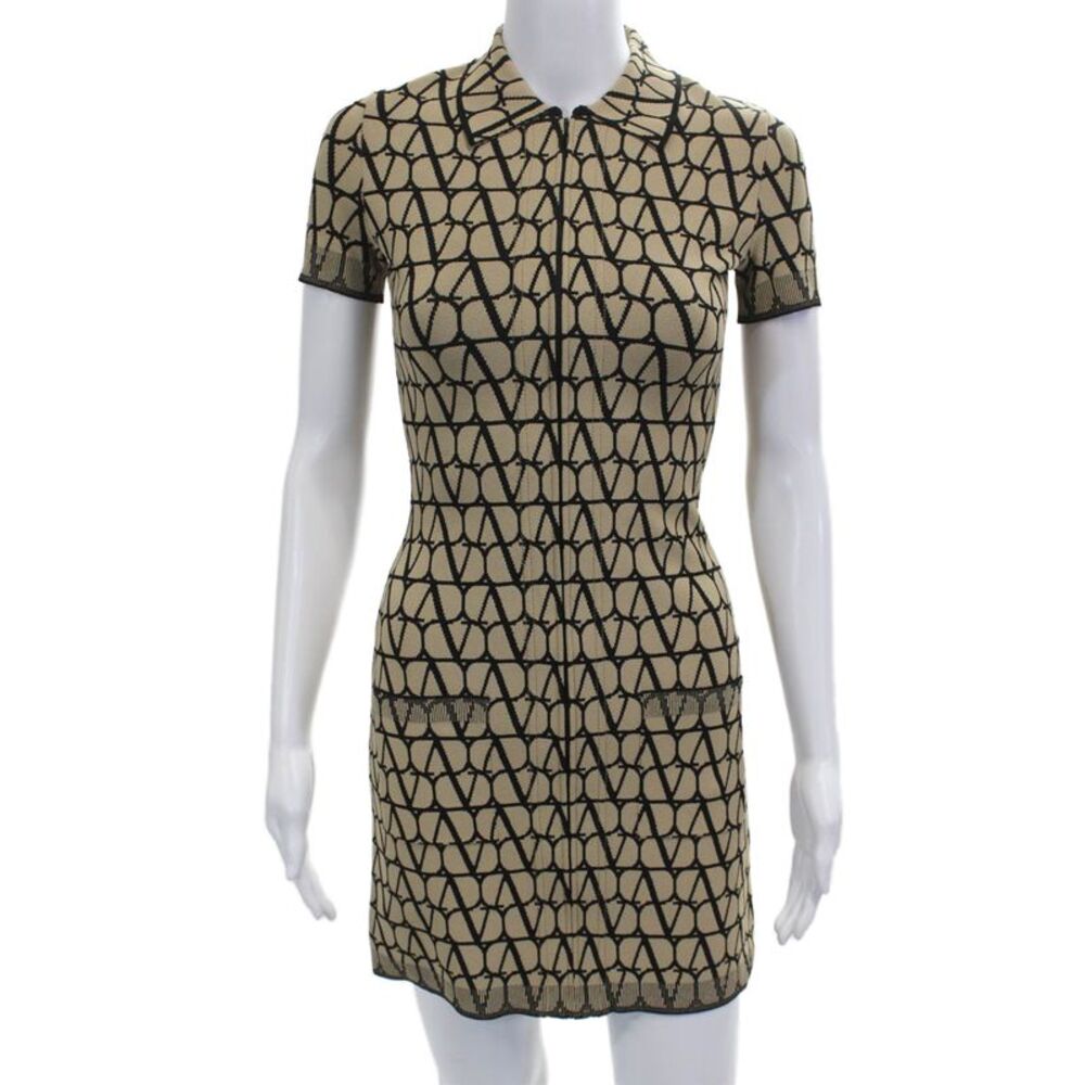 Valentino Women Shirt Dress Beige Collared Short Sleeve Zip Size XS